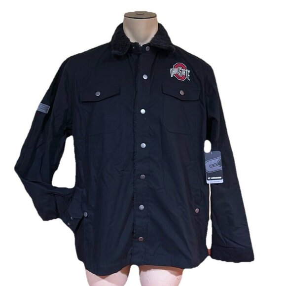 New OSU Ohio State Buckeyes Colosseum Black Sherpa Collar Jacket Mens L